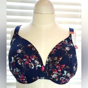 Cacique Lightly Lined Full Coverage Underwire Navy/Floral Bra NWT